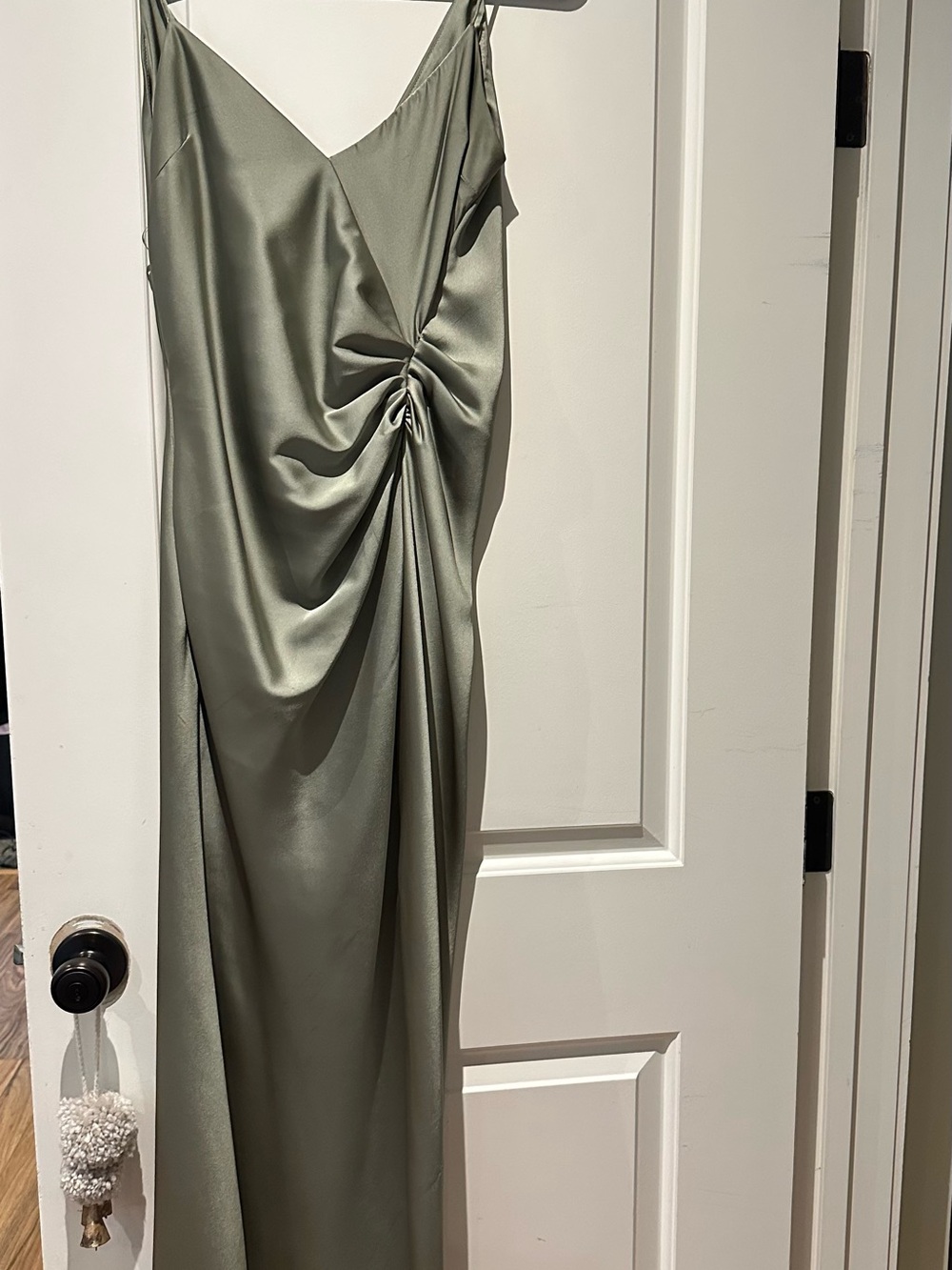Twist-Front Slip Dress in Sage Green